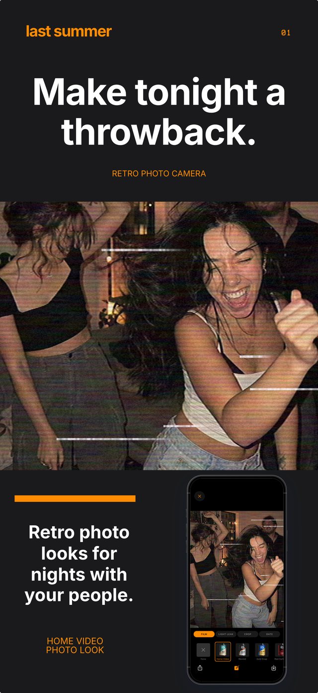 Friends dancing at a house party on the Home Video roll, next to the Last Summer camera screen