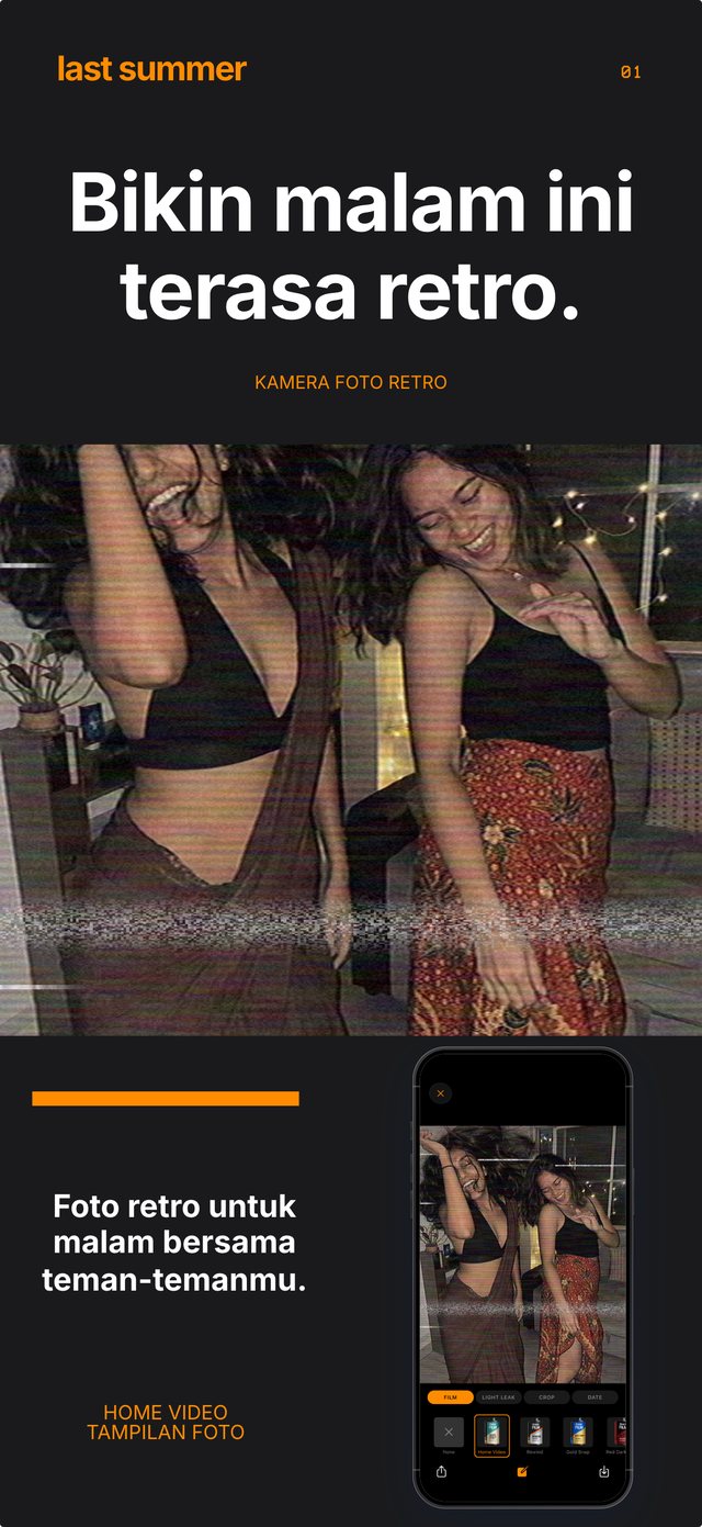 Teman-teman berdansa di pesta rumah dengan rol Home Video, di samping layar kamera Last Summer