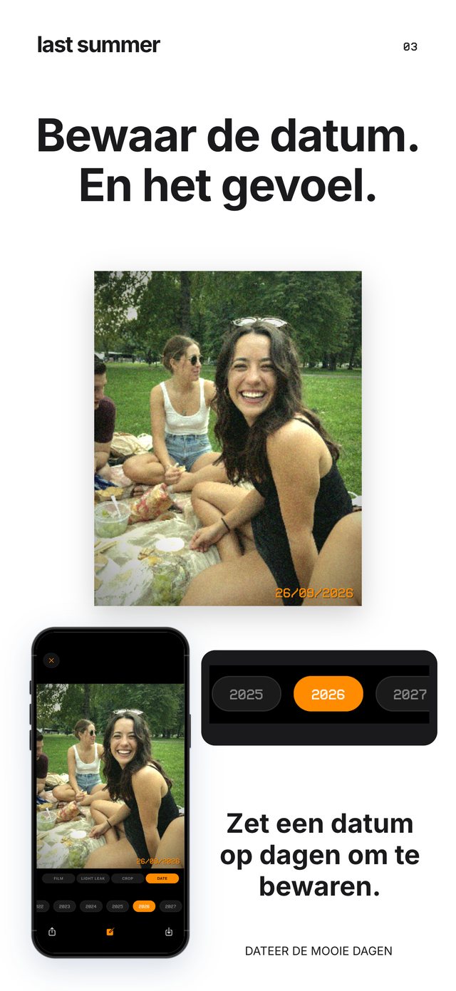 Een picknick in het park met een oranje datum 26/09/2026 en de jaarkiezer eronder
