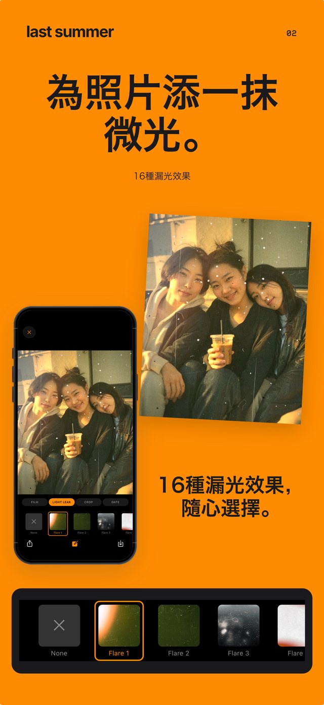 黃金時刻坐在門前階梯上的三個朋友，以 Gold Snap 拍攝並帶有溫暖漏光，以及漏光選擇器